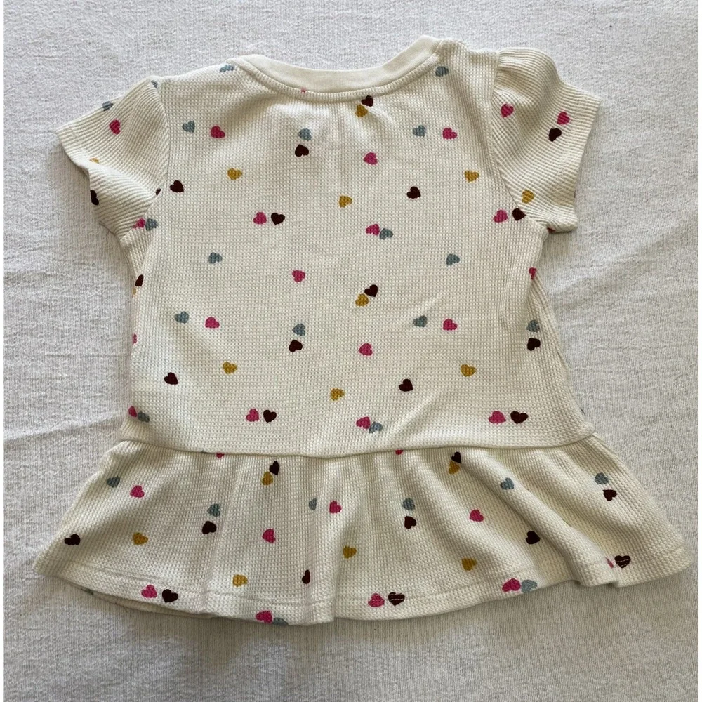 Cat & Jack Toddler Girl‎ Peplum Top 4T Cream Heart Print Waffle Knit Tee Relaxed